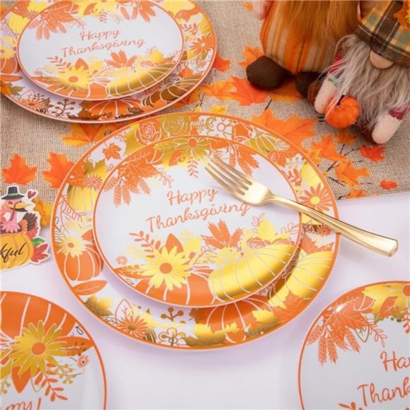 150Pcs Thanksgiving Plastic Plates, Dinnerware Sets with Maple Leaf Design - Picture 5 of 6